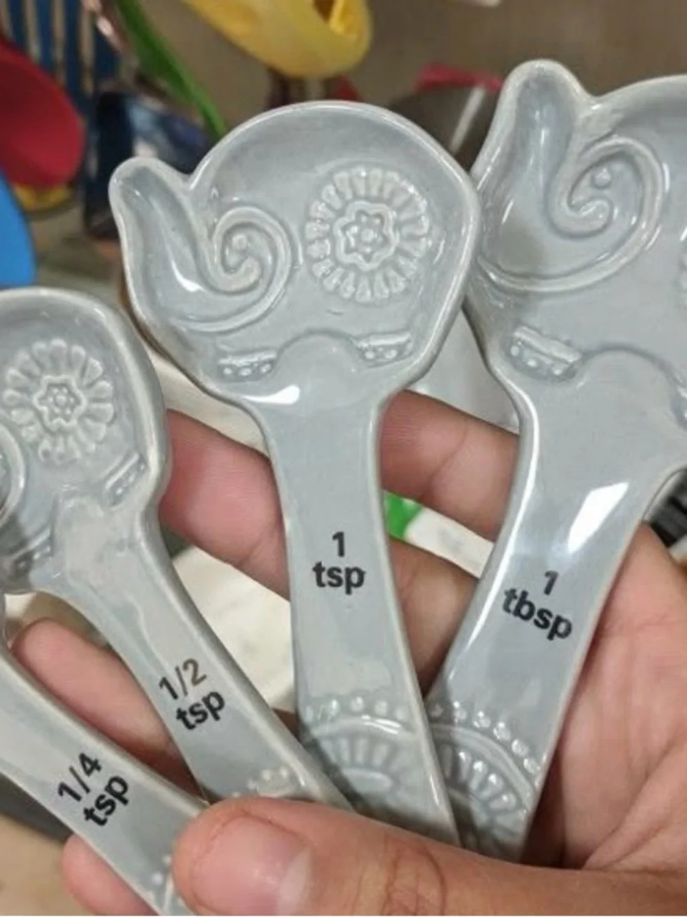 Gray Elephant Ceramic Measuring Spoon Set - 4 Piece